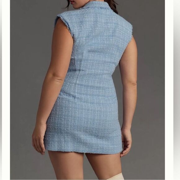 Anthropologie Maeve Sleeveless Tweed Blazer Mini Dress NEW Plus Size 18W in Blue - Picture 3 of 13